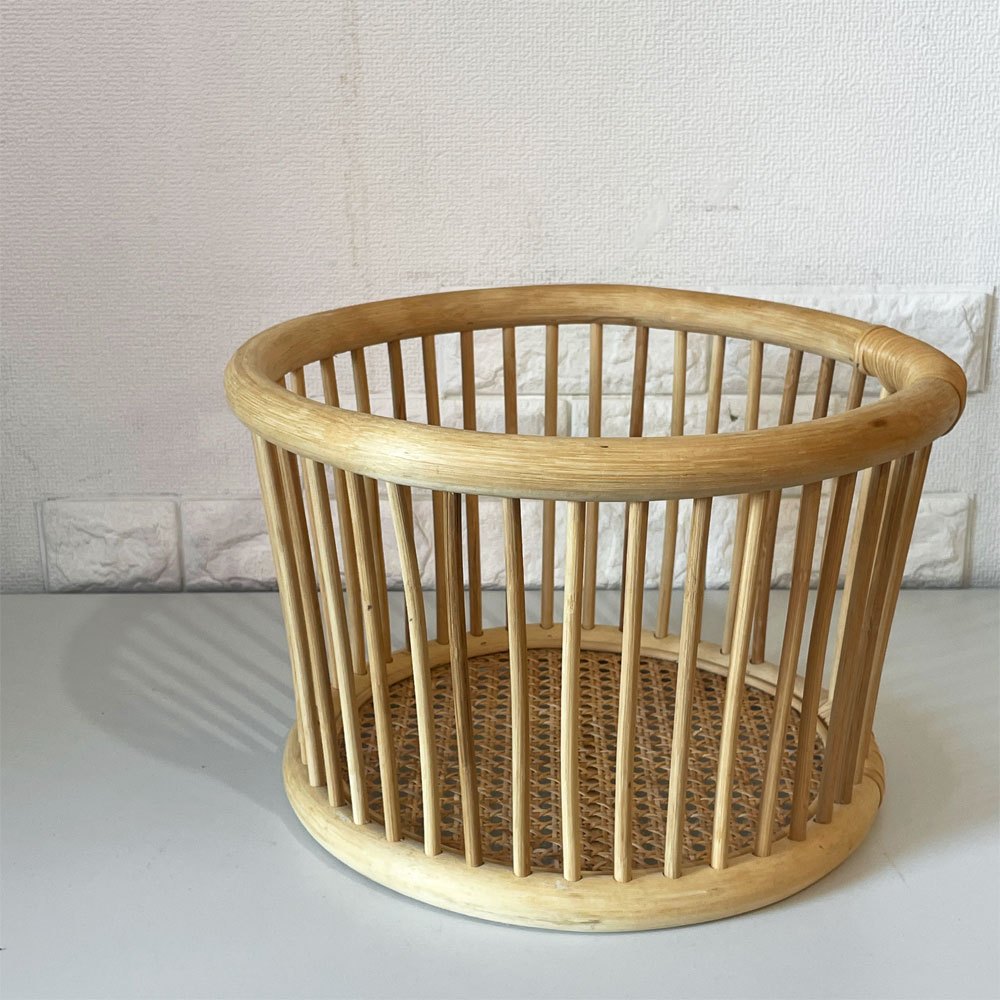 ツルヤ商店 籐バスケット(S) 籐かご ランドリーバスケット Φ38cm 籐源郷 山形工芸品  定価￥16500- ◎