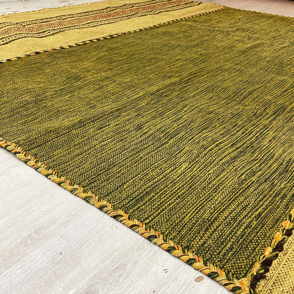 サヤンサヤン SAYANSAYAN インドキリム ラグマット インド綿 幾何学模様 手織り コットン 250×195cm グリーンベース ●