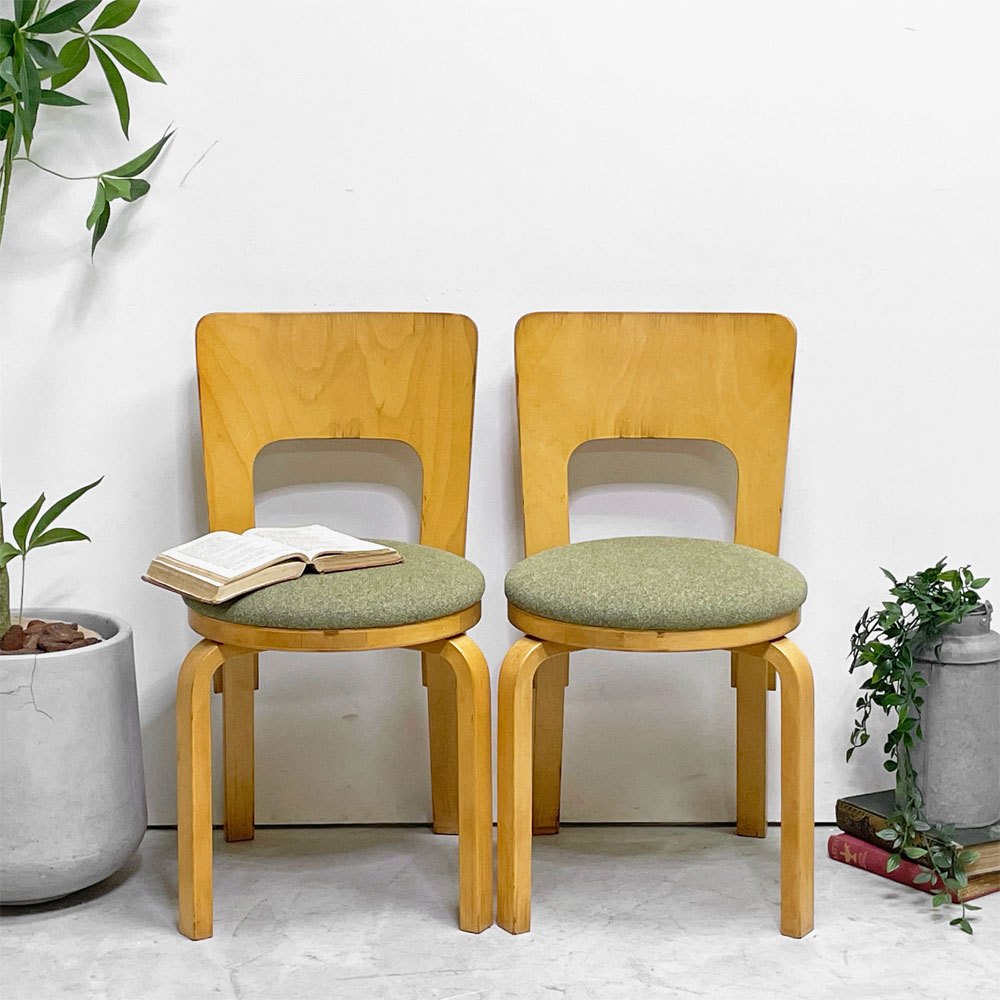 アルテック artek チェア66 CHAIR66 ダイニングチェア ナチュラルラッカー バーチ材 ファブリックシート アルヴァ・アアルト フィンランド 北欧家具 ビンテージ B ●