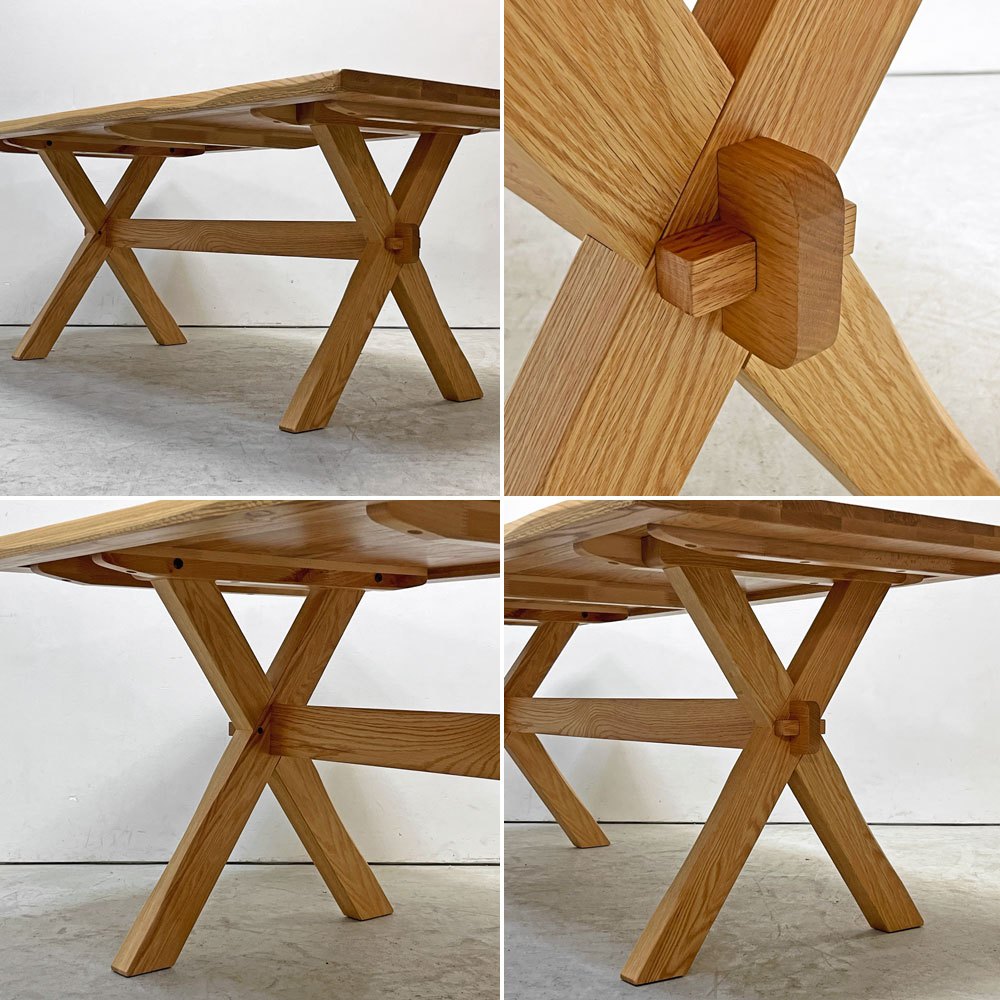 イバタインテリア Ibata interior キオリ KIOLI ダイニングテーブル オーク無垢材 耳付き X字脚 ナチュラル 飛騨家具 定価￥161,700- 展示品 美品 ●