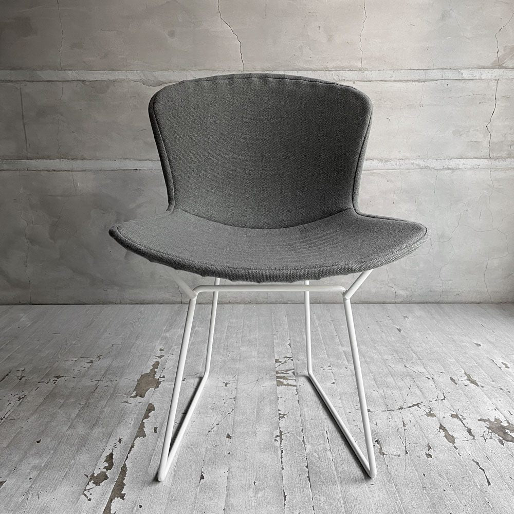 ノル Knoll 420 サイドチェア ワイヤーチェア ダイニングチェア ホワイト × グレー ファブリック フルカバー仕様 ハリー・ベルトイア ミッドセンチュリー ビンテージ ♪