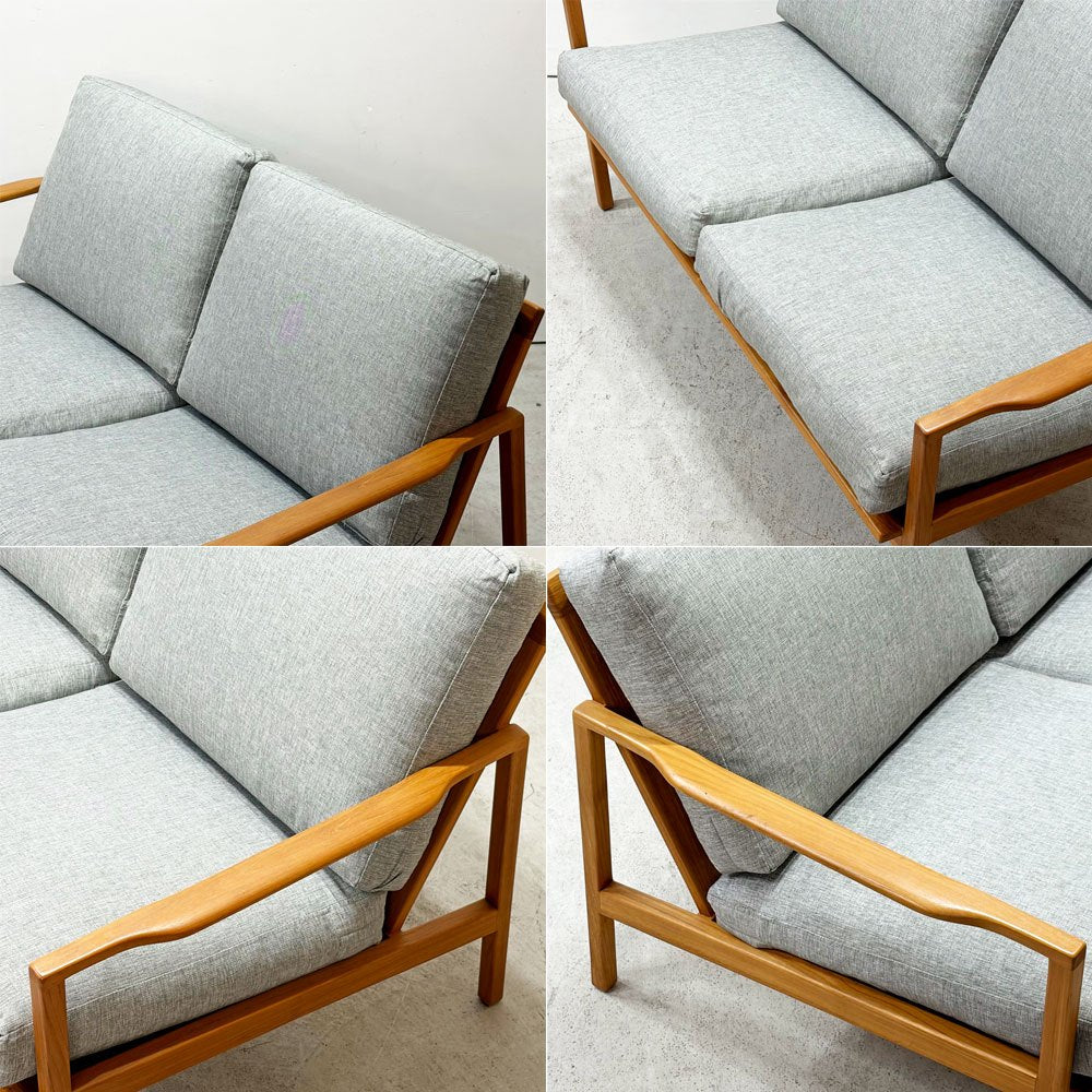 クロロス CHLOROS ケージバック Cage Back 2シーター ソファ チーク材 W131cm グレー系 ファブリック 北欧スタイル 定価￥112,200- ●