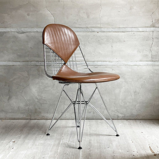 ハーマンミラー Herman Miller ワイヤーチェア Eames Wire Chair DKR2 エッフェルベース ビキニパッド付 ブラウンレザー C&R イームズ ミッドセンチュリー ♪