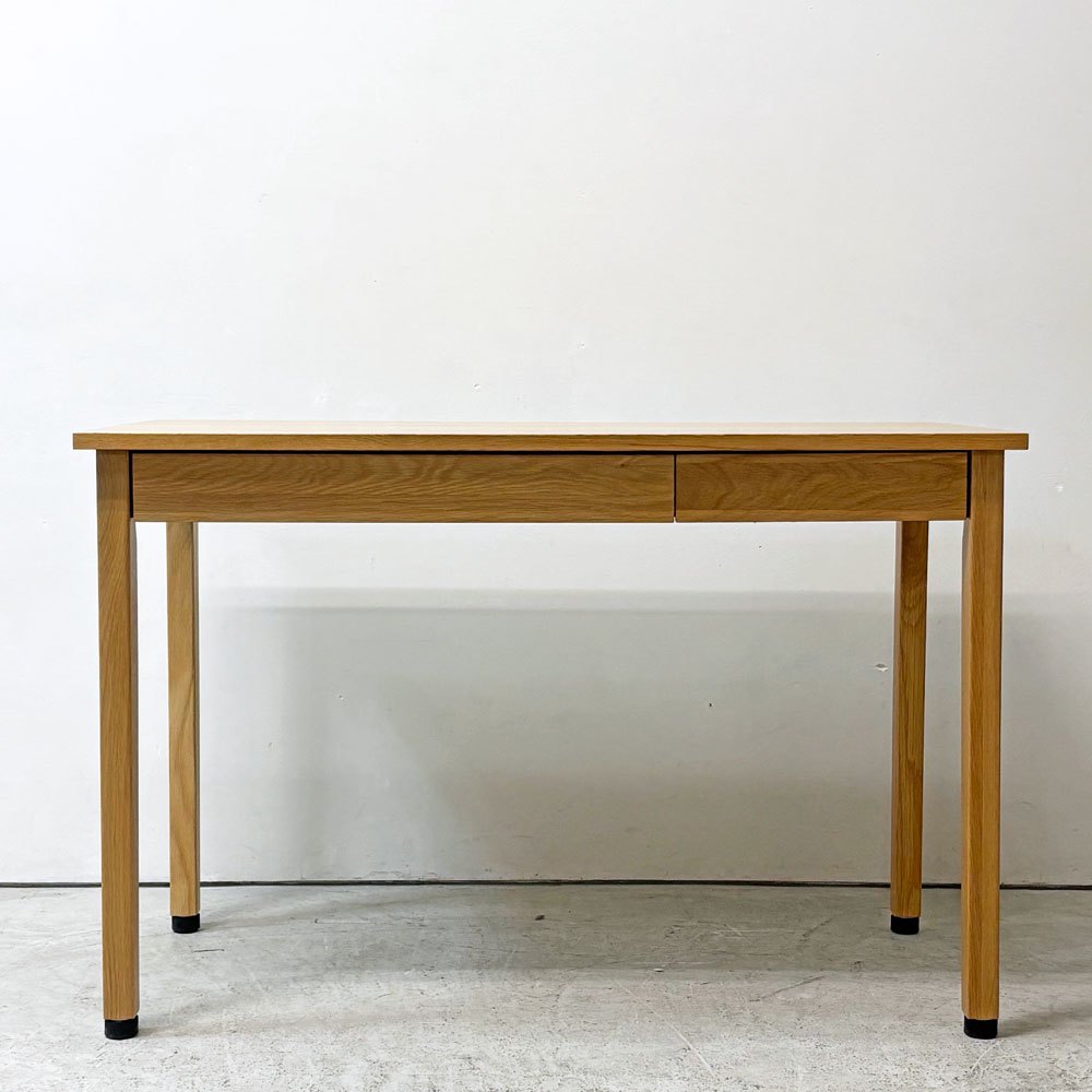 無印良品 MUJI オーク無垢材 パーソナルデスク 学習机 2ドロワー 引出し付き ナチュラルスタイル W110cm ●
