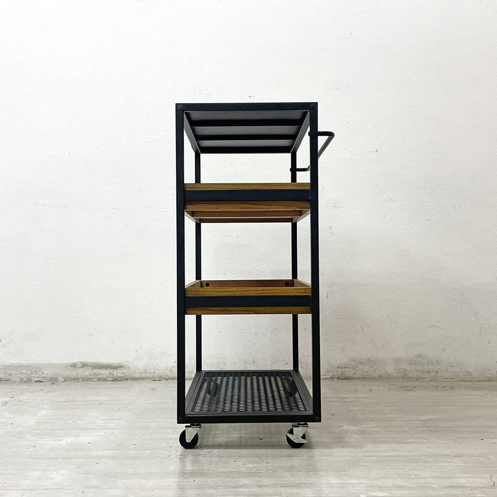 ジャーナルスタンダードファニチャー journal standard Furniture j.s.F サンク ワゴンラック SENS WAGON RACK 4段 スチール オーク材トレイ シェルフ キャスター付 W85cm 工業系 定価￥41,800- ●