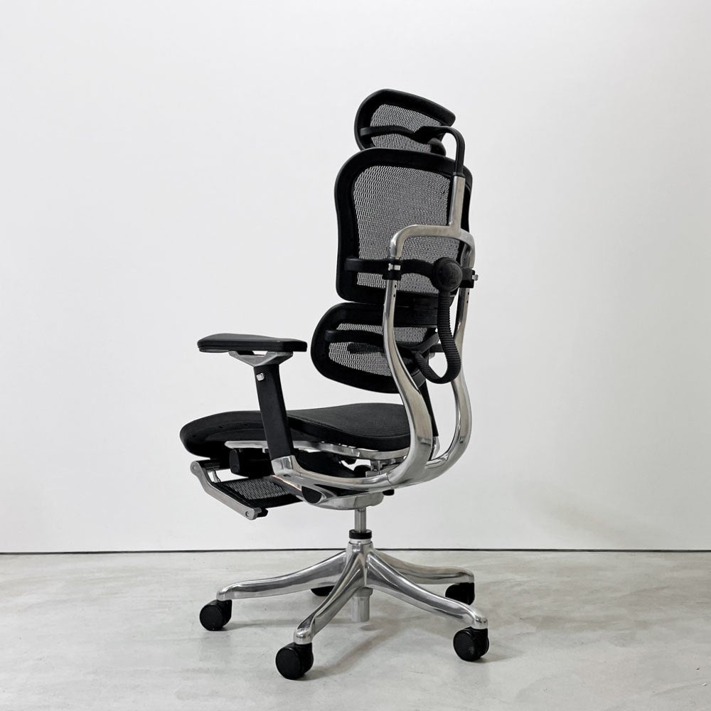 エルゴヒューマン Ergohuman エルゴヒューマンチェアプロ EHPーLPL KM-11 デスクチェア 収納式オットマン エラストメリック・メッシュ アルミダイキャスト ●