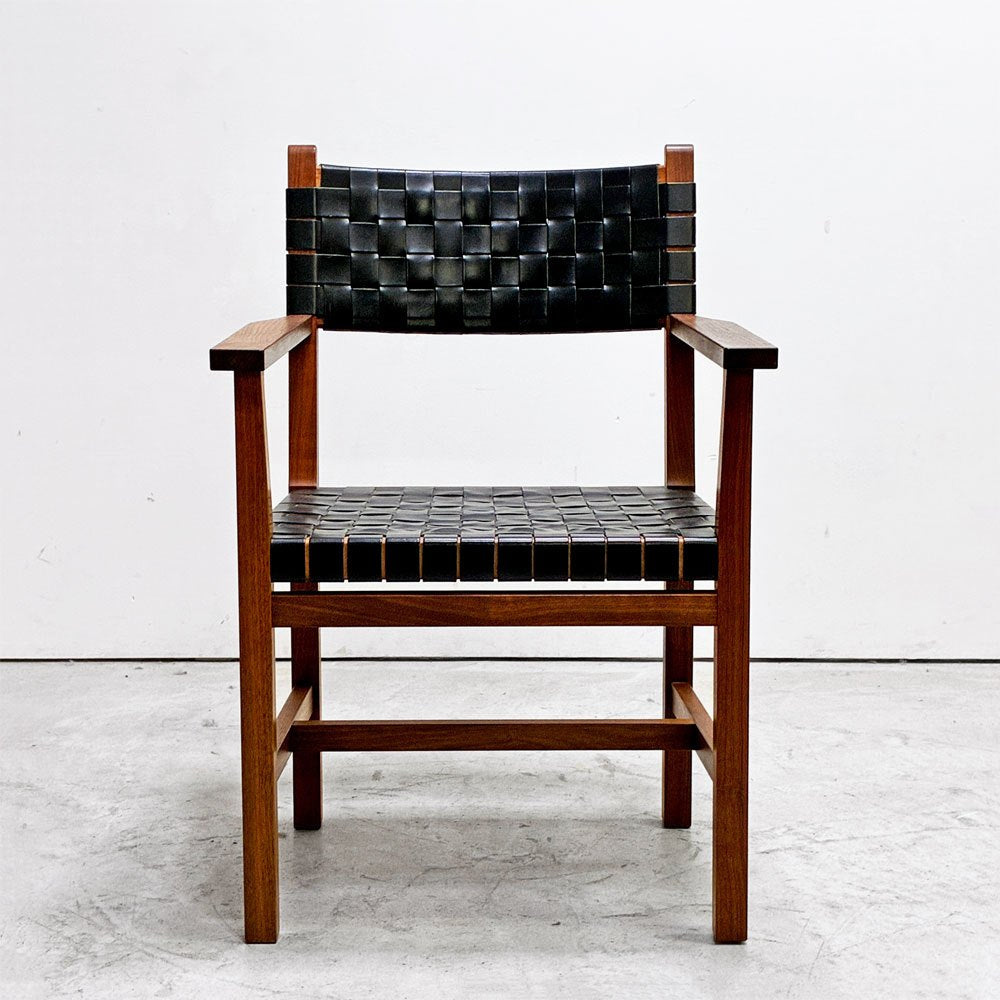 北の住まい設計社 KITANOSUMAISEKKEISHA ラスティック チェア RUSTIC CHAIR アームチェア レザー 本革  ブラック カエデ x ナラ材 廃番 B ●