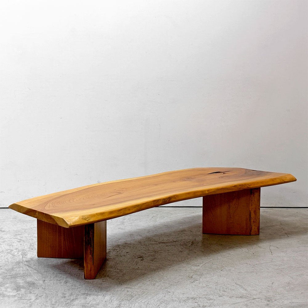 クラフト家具 Craft Furniture 欅無垢材 一枚板 ローテーブル 座卓 耳付き 天然木 ナチュラル W168.5cm  ●
