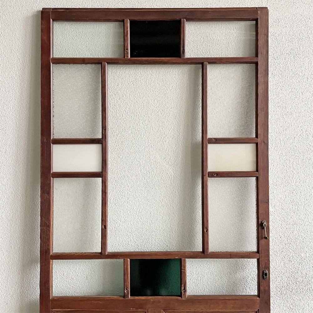 ジャパンビンテージ Japan Vintage ガラス戸 90.5×180cm 色ガラス 型ガラス 大正～昭和初期 建具 古家具 ガラスリペア品 〓