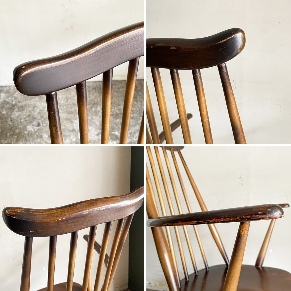 アーコール Ercol ゴールドスミス ダイニングチェア アームチェア コロニアル ハイバック エルム材 ダークブラウン UKビンテージ 英国 ■