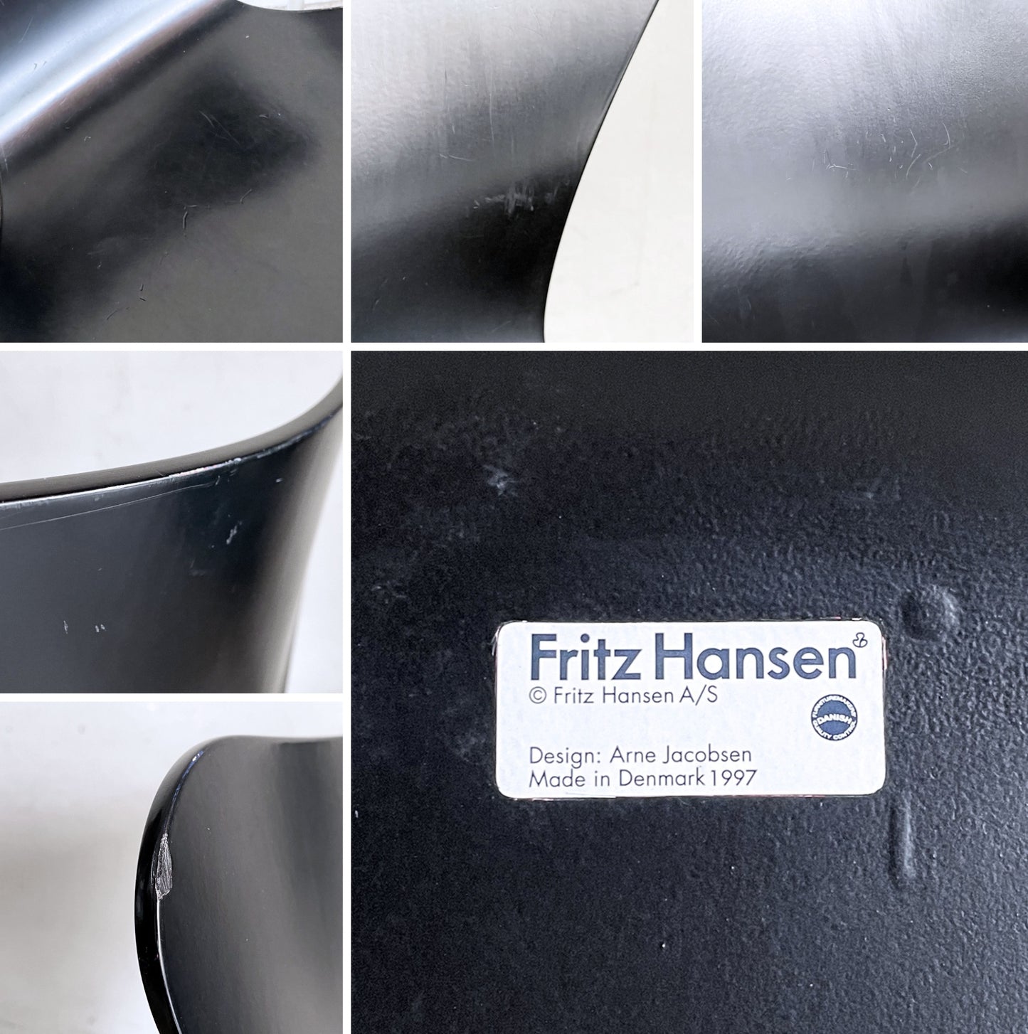 フリッツハンセン Fritz Hansen セブンチェア ブラックラッカー アルネ・ヤコブセン スタッキングチェア デンマーク 1997年製 C ■