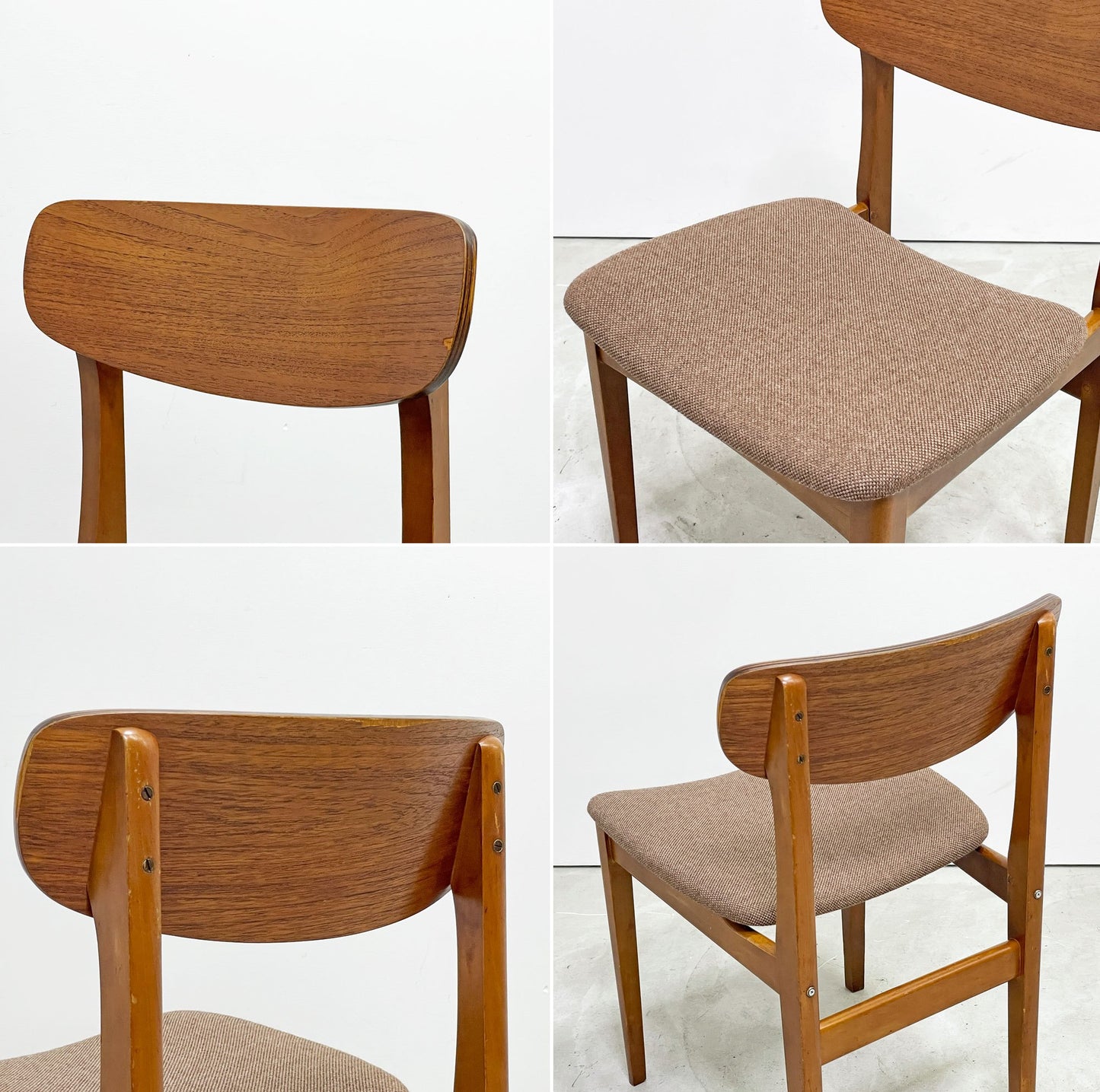 UKビンテージ UK Vintage ダイニングチェア サイドチェア チーク材 プライウッド ベージュ ファブリック 英国家具 北欧デザイン A ●