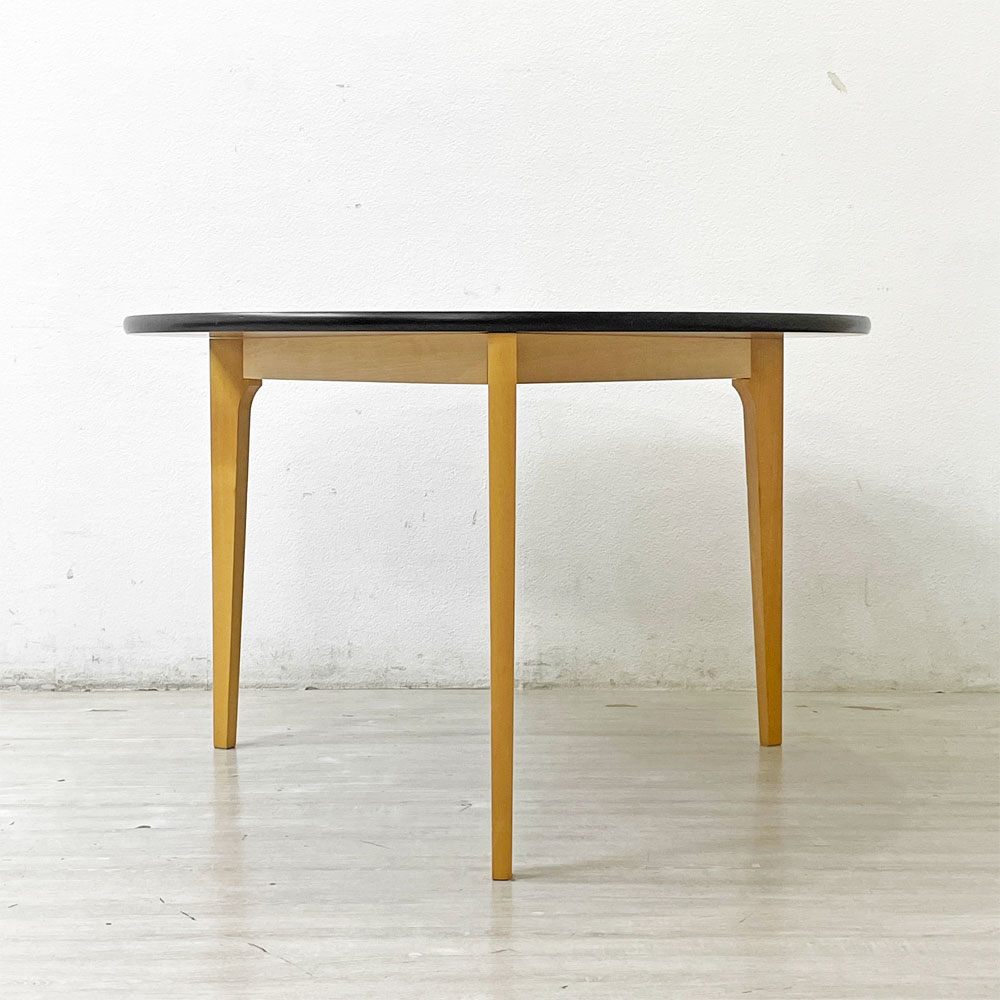 イデー IDEE ダイニングテーブル DINING TABLE ラウンド タモ材天板 3本脚 再塗装 ブラック 長大作 φ110cm ●