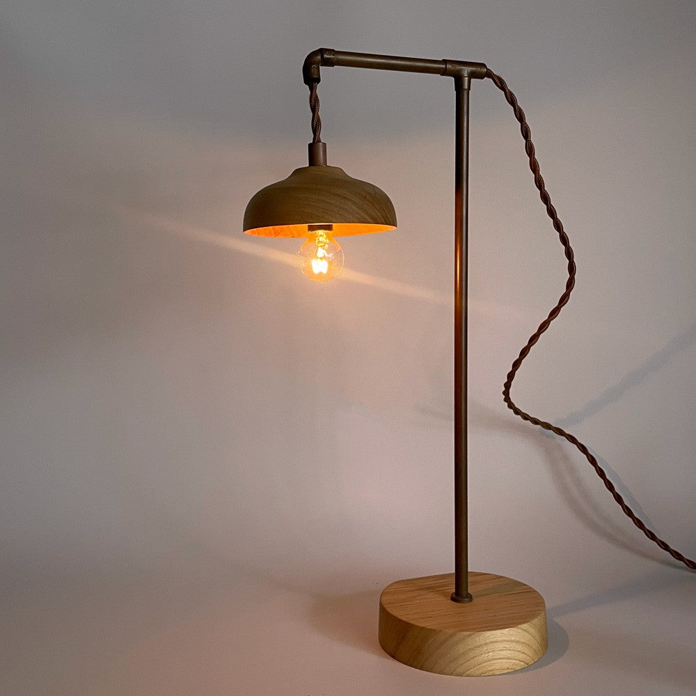 レコード record 木製 テーブルランプ スタンドライト 1灯 真鍮 H41.5cm 齋藤勝弘 木工作品 現代作家 ■