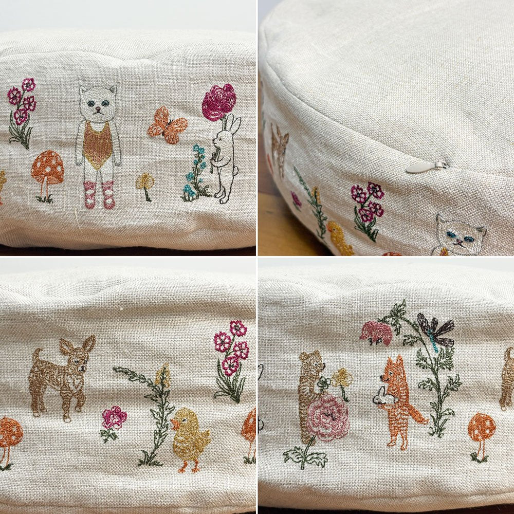 コーラルアンドタスク x オルネコ Coral & Tusk x Orneko ラウンドネコベッド Secret garden 50×50cm クッション リネン カバーリング 刺繍 ●