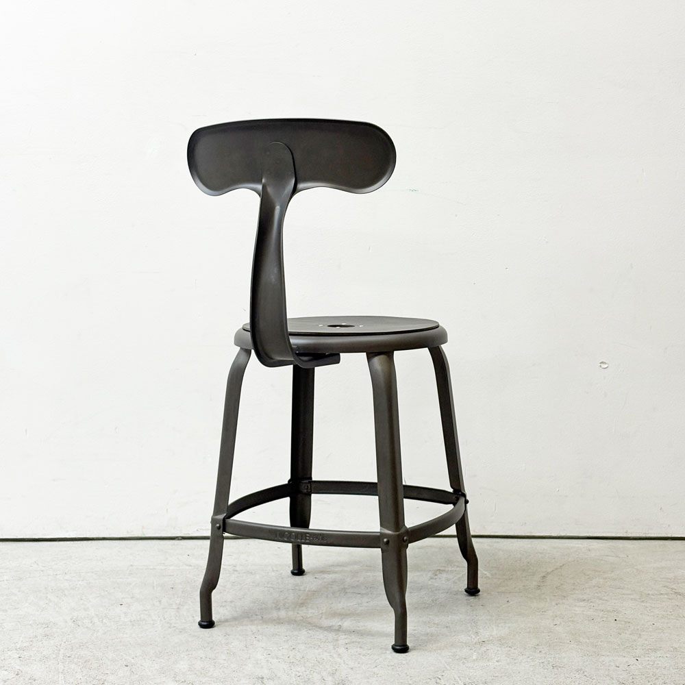 フェールトラヴァイユ FER TRAVAIL ニコルチェア NICOLLE Chair SH45cm ダイニングチェア スチール マットクリア仕上げ 別注モデル レザーパッド付 ブラック インダストリアル フランス ●