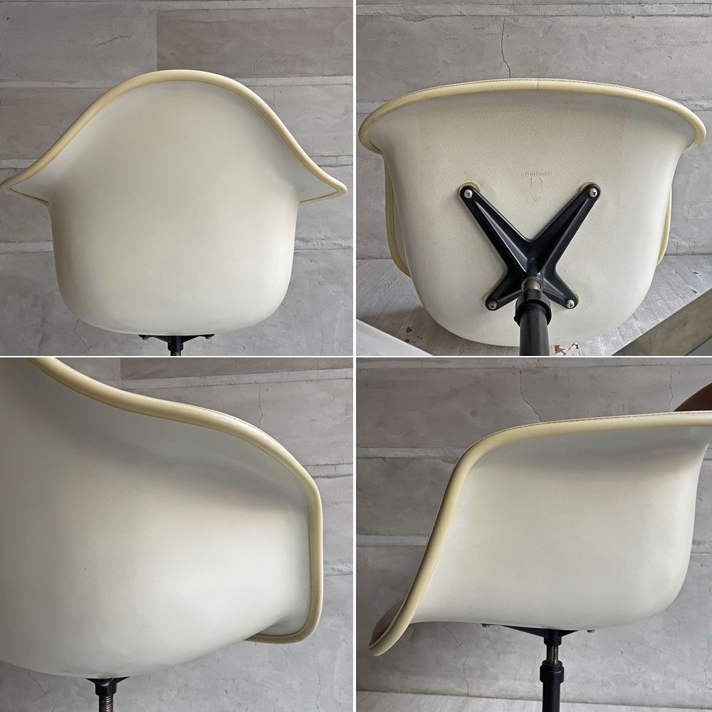 ハーマンミラー Herman Miller アームシェルチェア セカンド 2nd ビンテージ ナウガレザー オレンジ FRP パーチメント コントラクトキャスターベース イームズ ミッドセンチュリー ♪