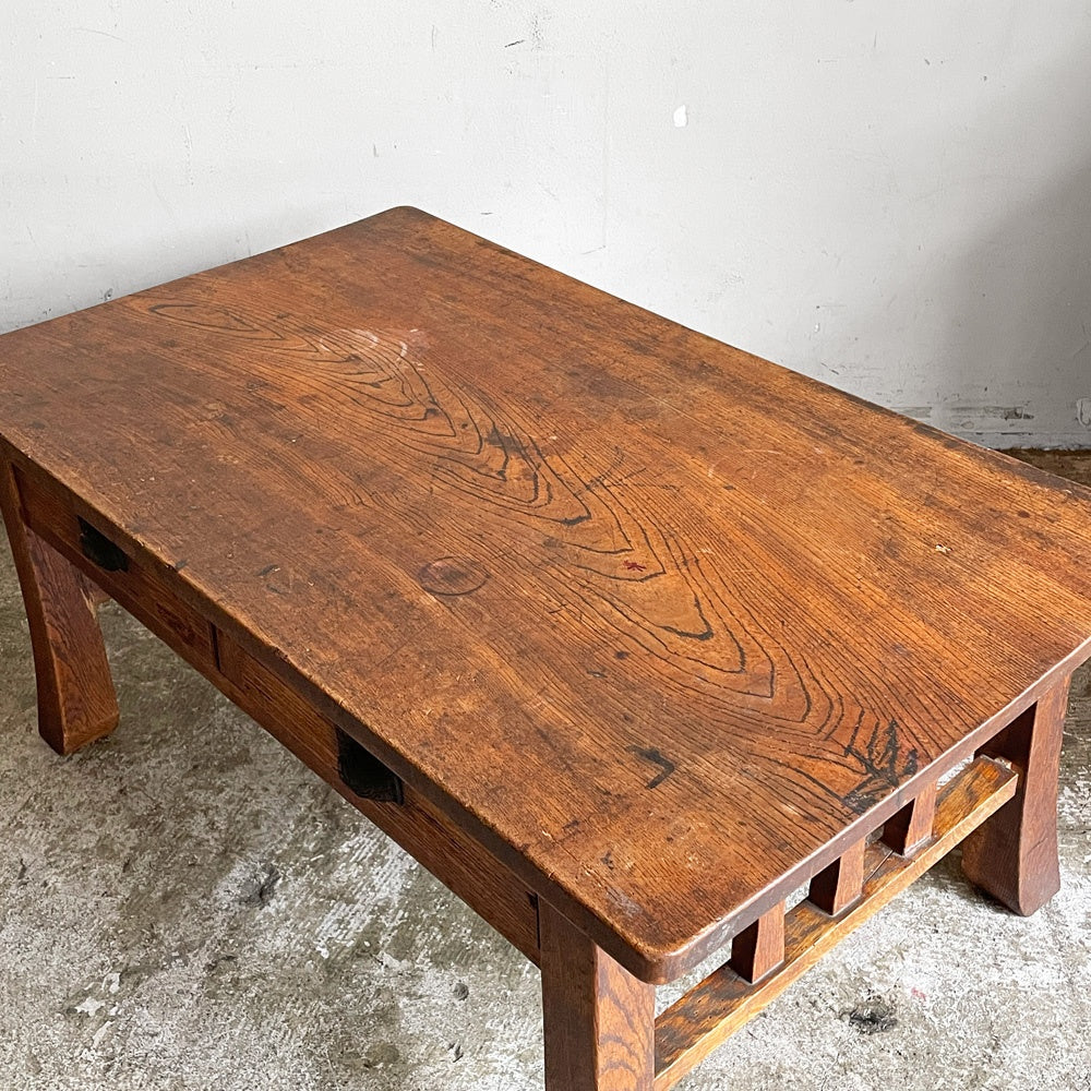 ジャパンビンテージ Japan Vintage 文机 座卓 ローテーブル 木製 抽斗2杯 時代家具 和家具 古道具 ■