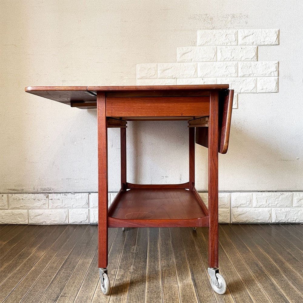 北欧ビンテージ Scandinavian Vintage チーク材 バタフライワゴン キッチントローリー W41.5/58/69.5cm 2ドロワー キャスター付 北欧家具 ◎