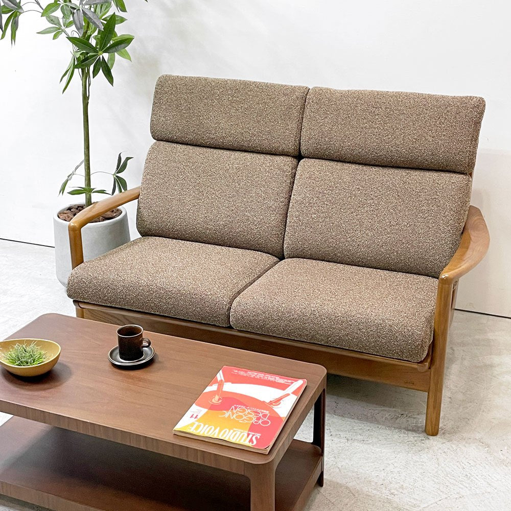 浜本工芸 L8200 2シーターソファ ハイバック W140cm オーク材 ファブリックシート 国産家具  ●