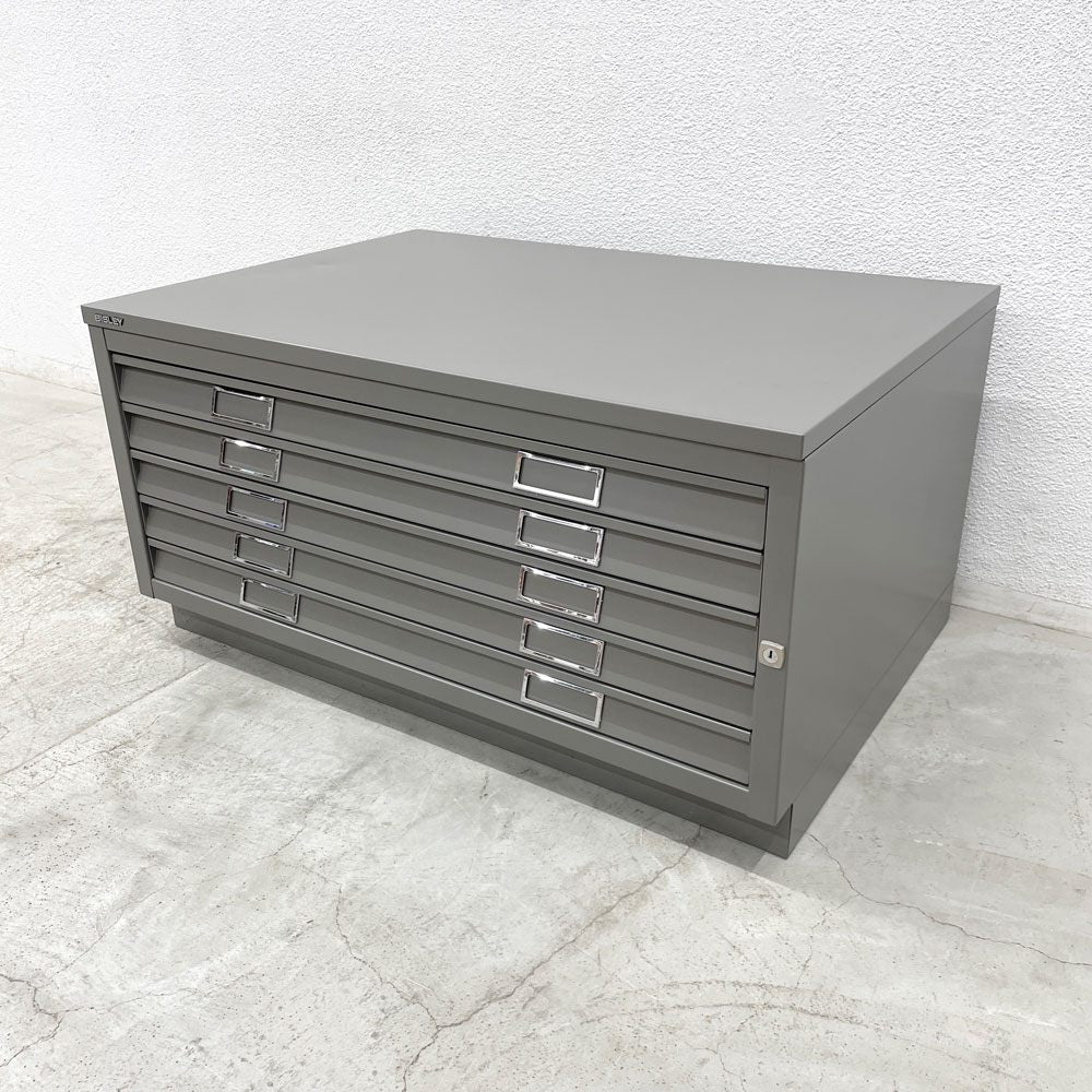 ビスレー BISLEY FCB43 マップケース Map case A1サイズ 抽斗5段 ストレート色 イギリス製 シルバー キャビネット ドロワー チェスト 引き出し ストレージ 地図 製図 型紙 絵画 UK 英国家具 275,000円の品 〓