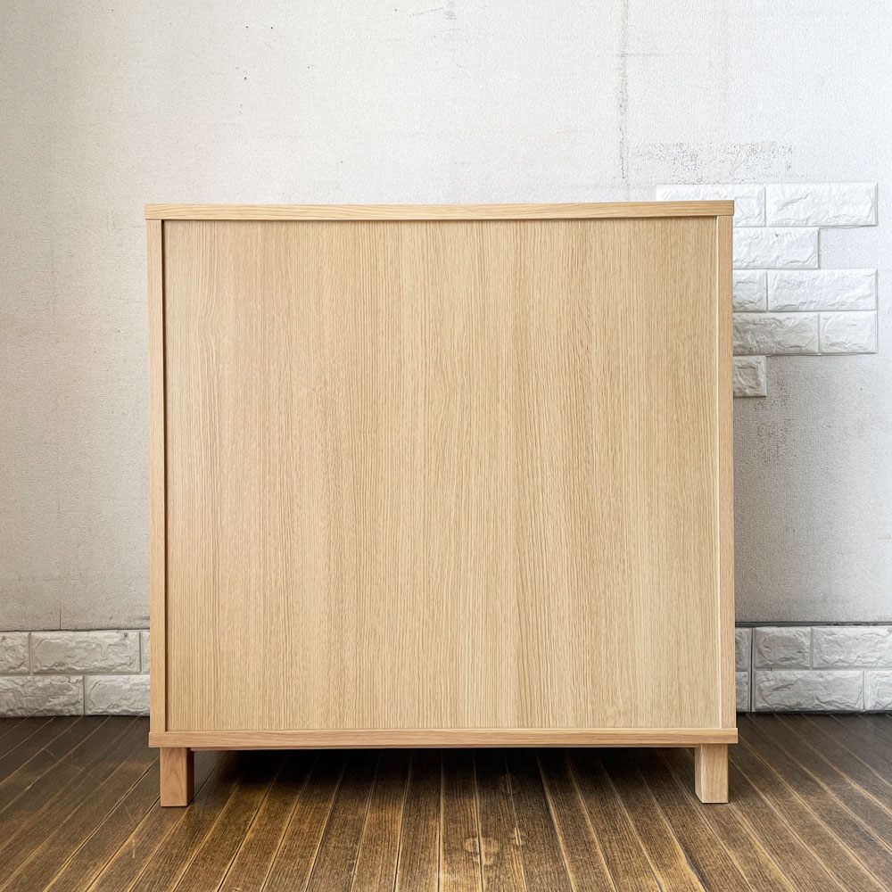 無印良品 MUJI オーク材 ガラスキャビネット 食器棚 キッチンボード ガラス扉 引き戸 W80cm ナチュラル 廃番 ◎