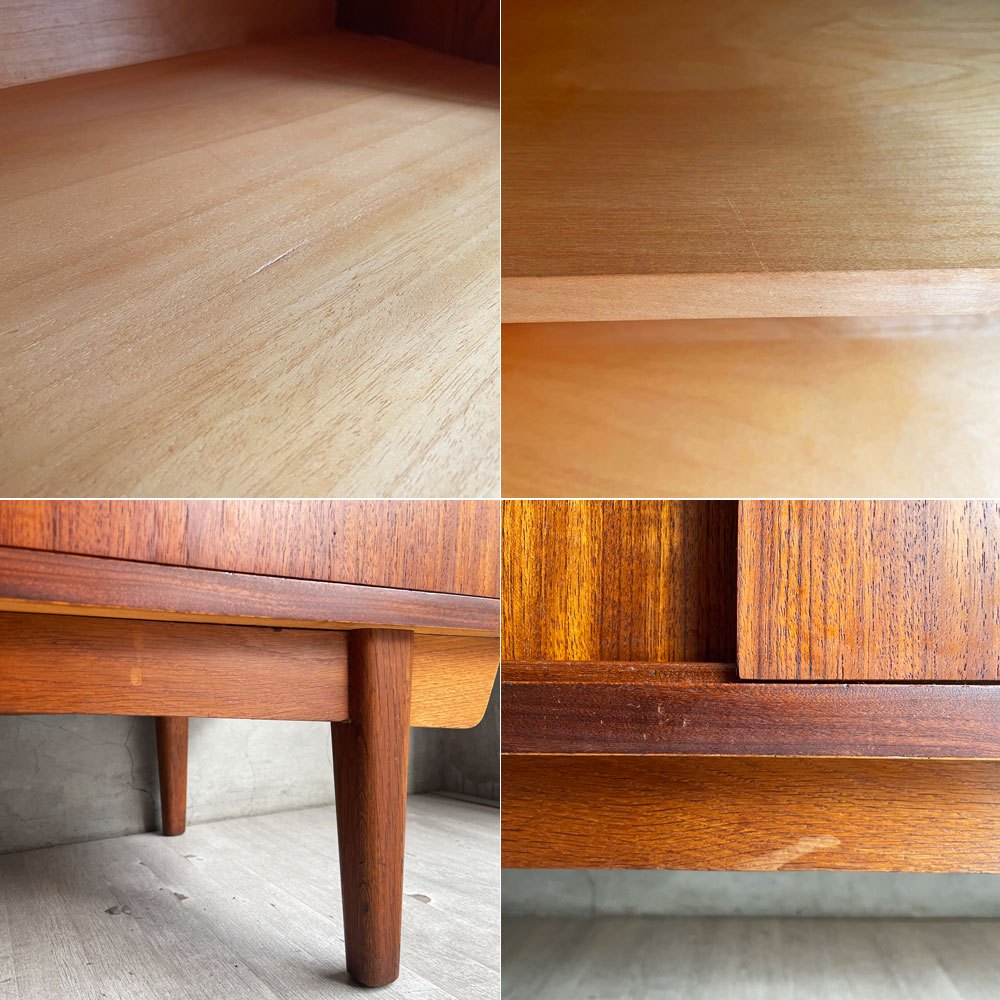 デンマークビンテージ Danish Vintage チーク材 キャビネット サイドボード ハイタイプ 4スライドドア＋3ドロワー W152cm 北欧家具 ♪