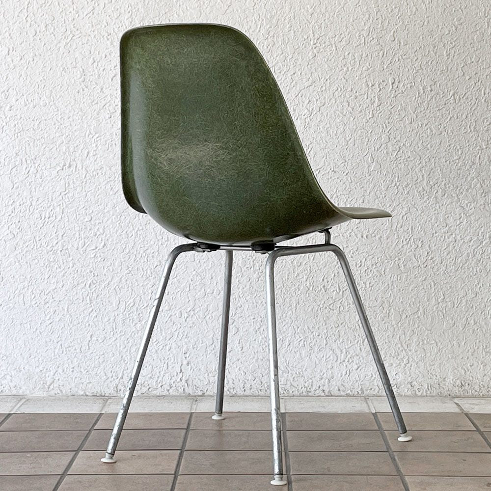 ハーマンミラー Herman Miller サイドシェルチェア ダイニングチェア 2nd FRP Hベース オリーブグリーンダーク イームズ ミッドセンチュリー ビンテージ 希少 A ◇