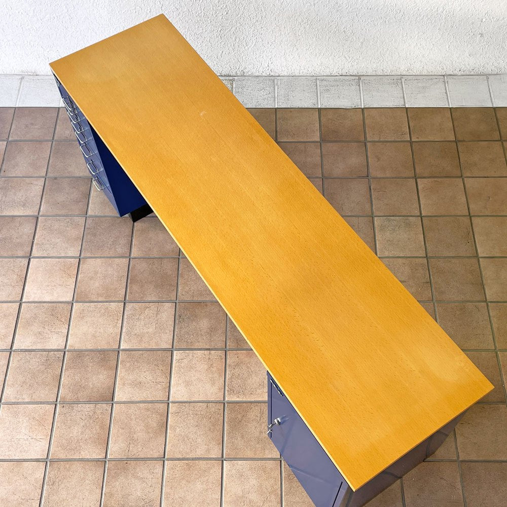 ビスレー BISLEY ベーシック BASIC 29/8B A4キャビネット＋BA3/29 キャビネット ロッカー＋木天板 デスク仕様 3点セット ブルー × ナチュラル 希少廃番 英国 ◇