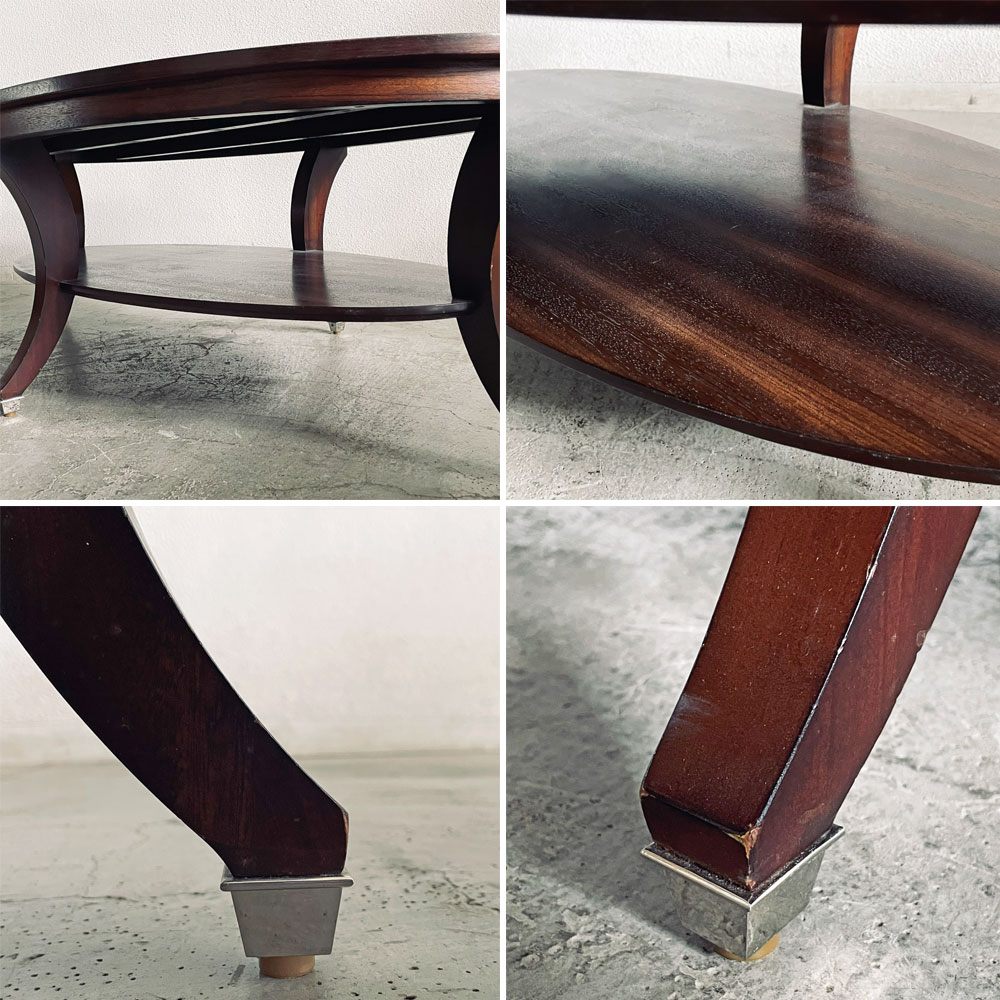 イーセンアーレン ETHAN ALLEN オーバル コーヒーテーブル センターテーブル W137cm 放射状木目 下棚付き クラシカルデザイン 現状品 〓