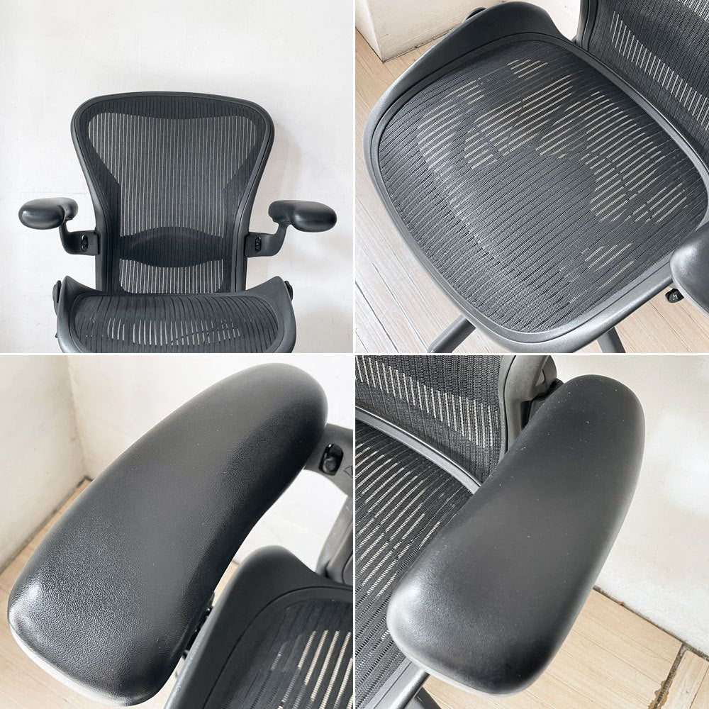 ハーマンミラー Herman Miller アーロンチェア Bサイズ ランバーサポート フル装備 グラファイトベース ビル・スタンフ ＆ ドン・チャドウィック シート下クッション交換済★