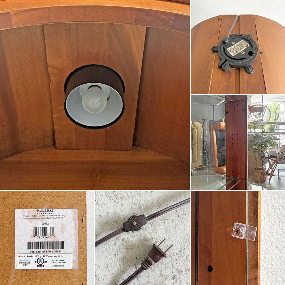 プラスキファニチャー Pulaski Furniture キュリオケース ガラスキャビネット 飾り棚 H214cm ガラス棚板 4段 照明付 アメリカ 〓