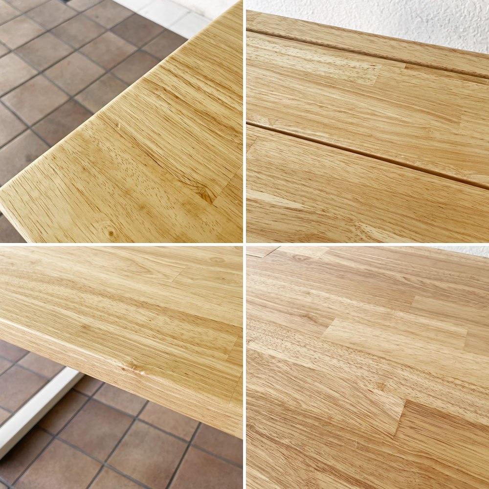 かなでもの KANADEMONO ザ・テーブル THE TABLE デスク ラバーウッド無垢材 W155 x D75 cm スチール スクエアレッグ ホワイト 配線トレー付き ◇
