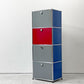 ユーエスエムハラー USM Haller モジュラーファニチャー Modular Furniture 1列4段 ドロップダウン扉 ミッドグレー × ジェンシャンブルー × ビーレッド × アントラサイト スイス ●