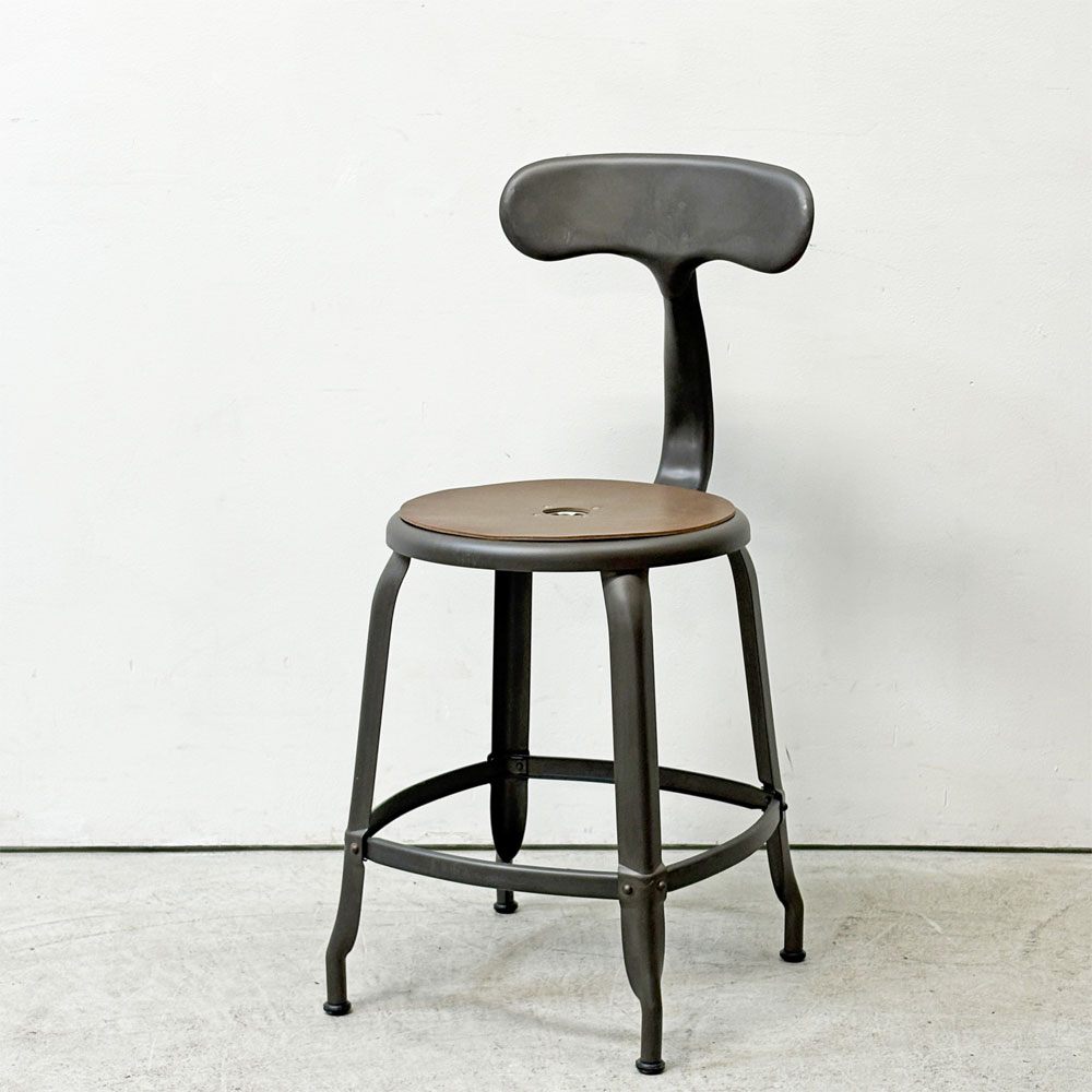 フェールトラヴァイユ FER TRAVAIL ニコルチェア NICOLLE Chair SH45cm ダイニングチェア スチール マットクリア仕上げ 別注モデル レザーパッド付 ブラウン インダストリアル フランス ●