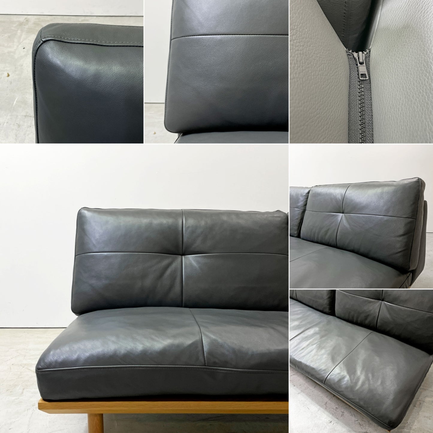 アクタス ACTUS ファイブ・バイ・ファイブ five by five フラッド FLAD 2.5シーターソファ オーク材 O-7300 グレー W180cm 牛革 定価￥272,800- ●