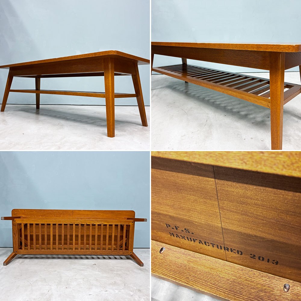 パシフィックファニチャーサービス P.F.S. ローテーブル DH TEA TABLE WITH SHELF Lサイズ W120cm ナラ材 マガジンラック付 ダークブラウン 定価：￥70,400- ◎