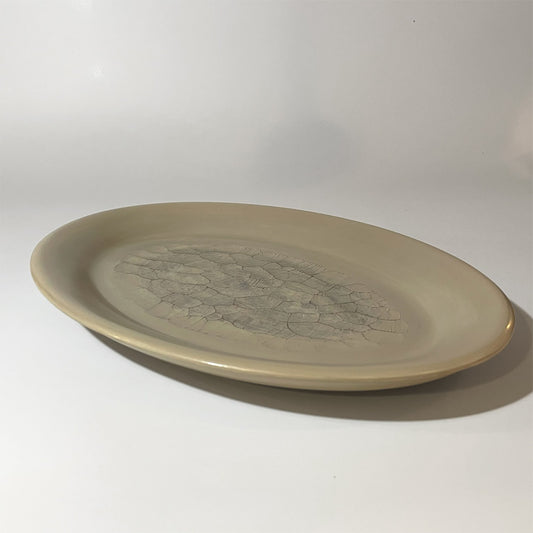 山本美文 白漆皿 オーバル プレート ハツリ 現代作家 ★