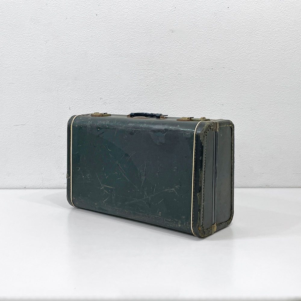 ビンテージ Vintage トランク ボックス 収納箱 ベークライトハンドル ネイビー色 店舗什器 ●