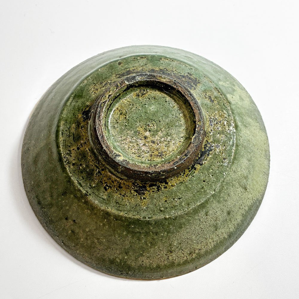 清岡幸道 青灰オリーブ 平小鉢 陶器 15cm 現代作家 民芸 うつわ ★
