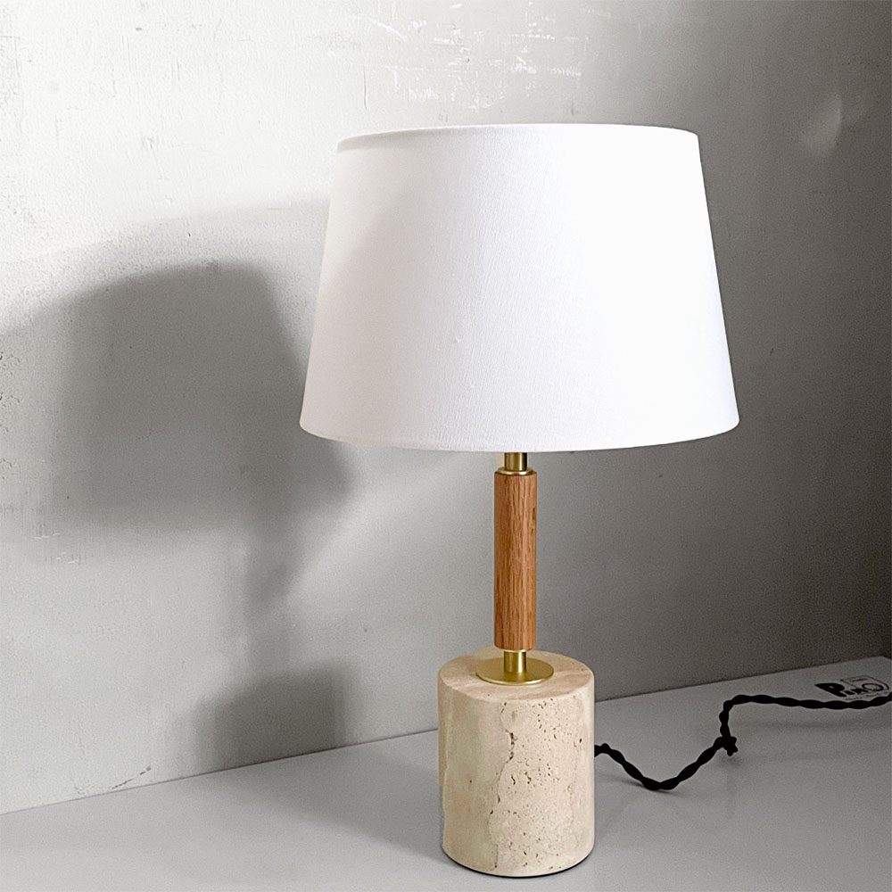 アートワークスタジオ ART WORK STUDIO モノリステーブルランプ Monolith-table lamp AW-0600 ホワイト 大理石ベース オーク無垢材 真鍮 ファブリック モダンデザイン 箱付き 美品 ■