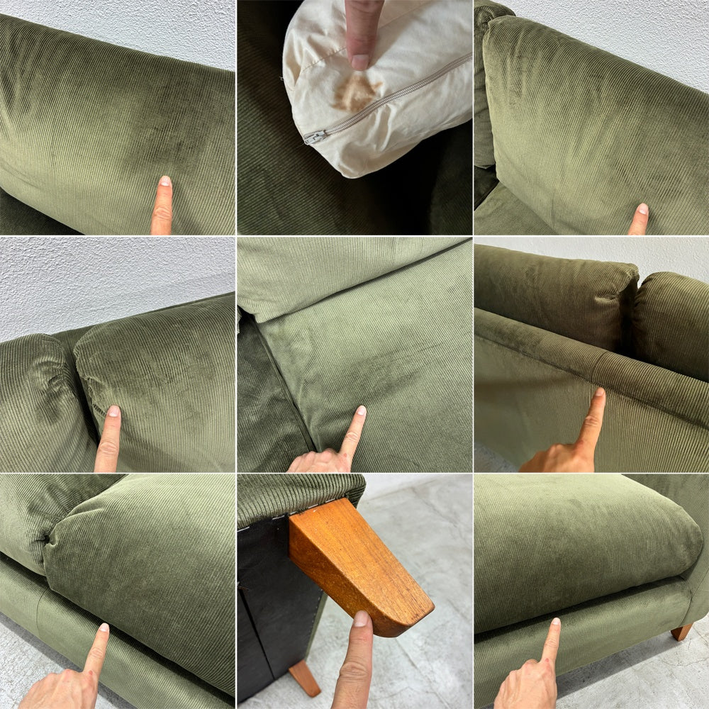 トラックファニチャー TRUCK FURNITURE FK ソファ 3シーター W204cm フェザークッション ウォールナット無垢材 × 張地張替済 参考価格約55万円の品 〓