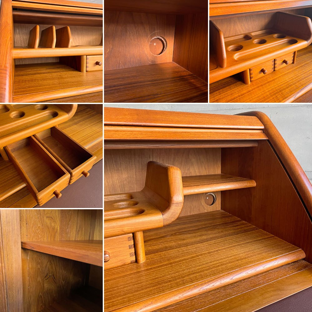 ランゲスコフ・モベルファブリック Langeskov Møbelfabrik A/S ライティングビューロー キャビネットデスク ロールトップ 蛇腹扉 チーク無垢材 デンマークビンテージ 北欧家具 ♪