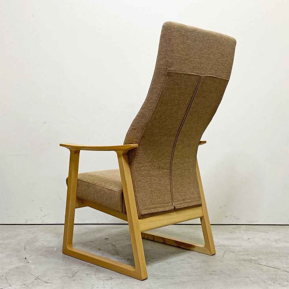 平田椅子製作所 HIRATA CHAIR ポーザハイ POSA Hi ラウンジチェア Lサイズ アッシュ無垢材 ファブリック ベージュ系  諸富家具 ●