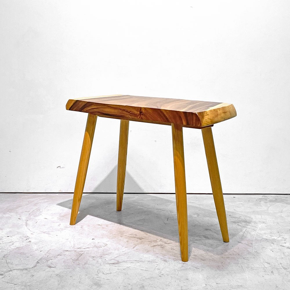 クラフト家具 Craft furniture モンキーポッド 一枚板 サイドテーブル リメイク ディスプレイスタンド 花台 無垢材 耳付き ●