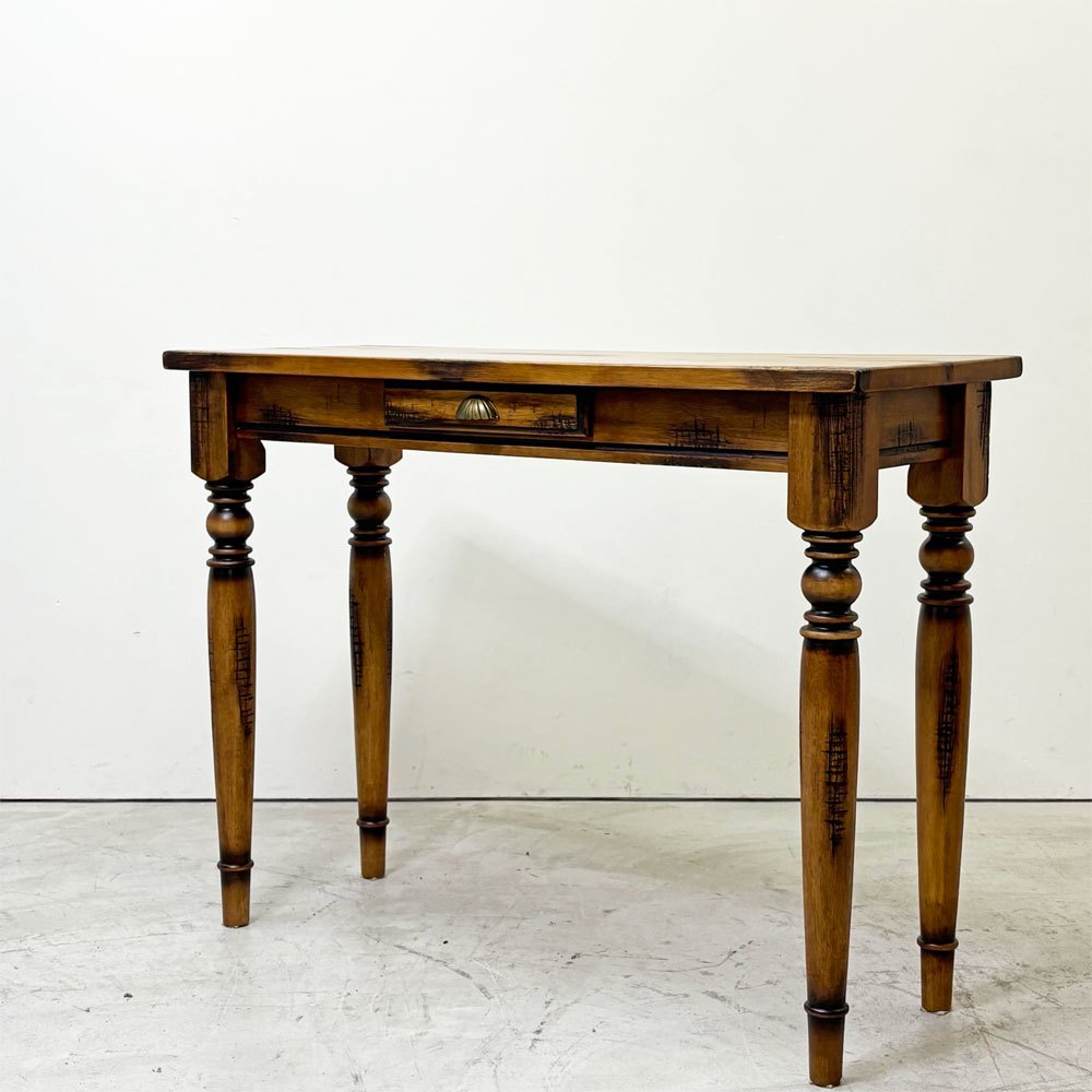 ビンテージスタイル Vintage Style パイン材 コンソールテーブル デスク カウンターデスク 1ドロワー W120×D45×H90cm カントリースタイル ●
