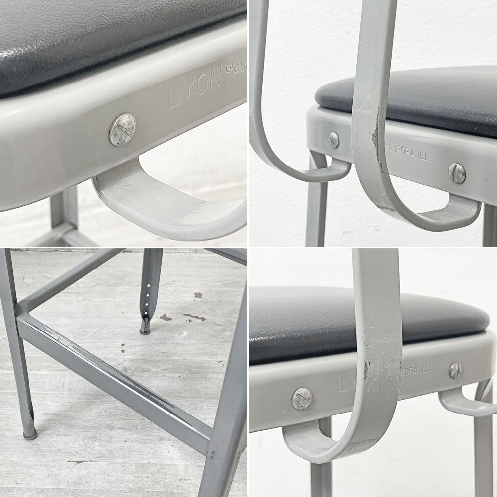 リオン LYON ファクトリー チェア FACTORY CHAIR カウンターチェア グレー バックレスト クッション PVCレザー 座面高69cm パシフィックファニチャーサービス P.F.S取り扱い D ●