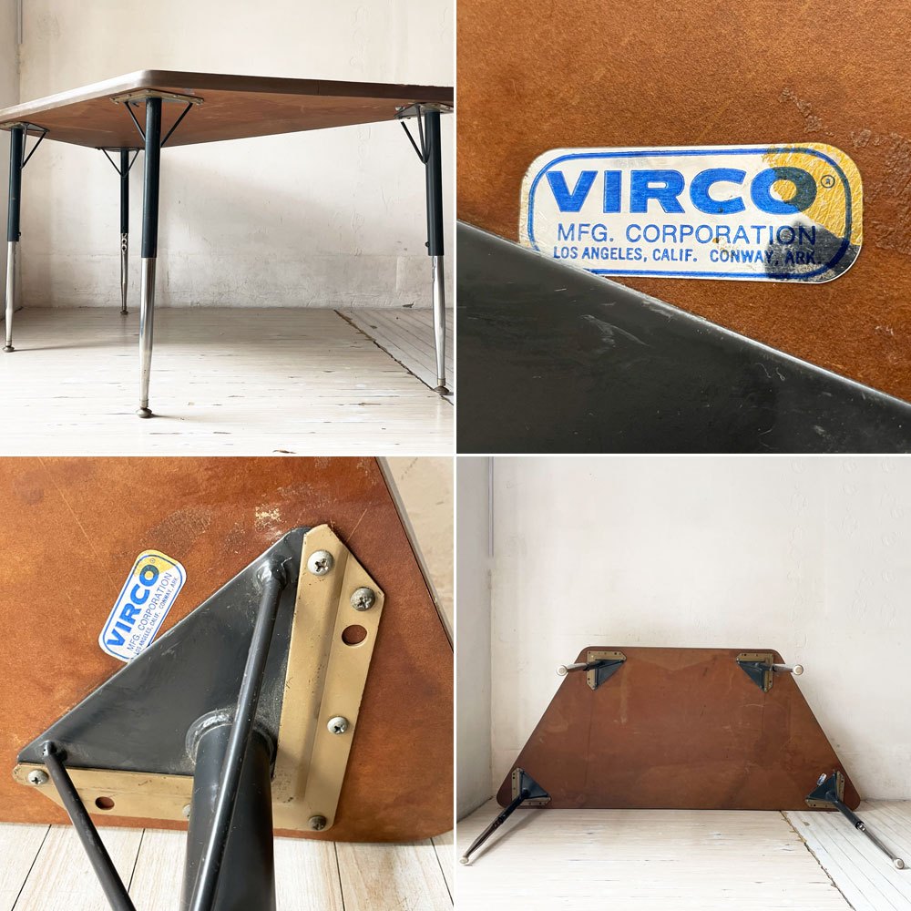 バルコ VIRCO 4000 ダイニングテーブル ワークテーブル オーク材天板 台形 高さ調節機能 USビンテージ アメリカ ★