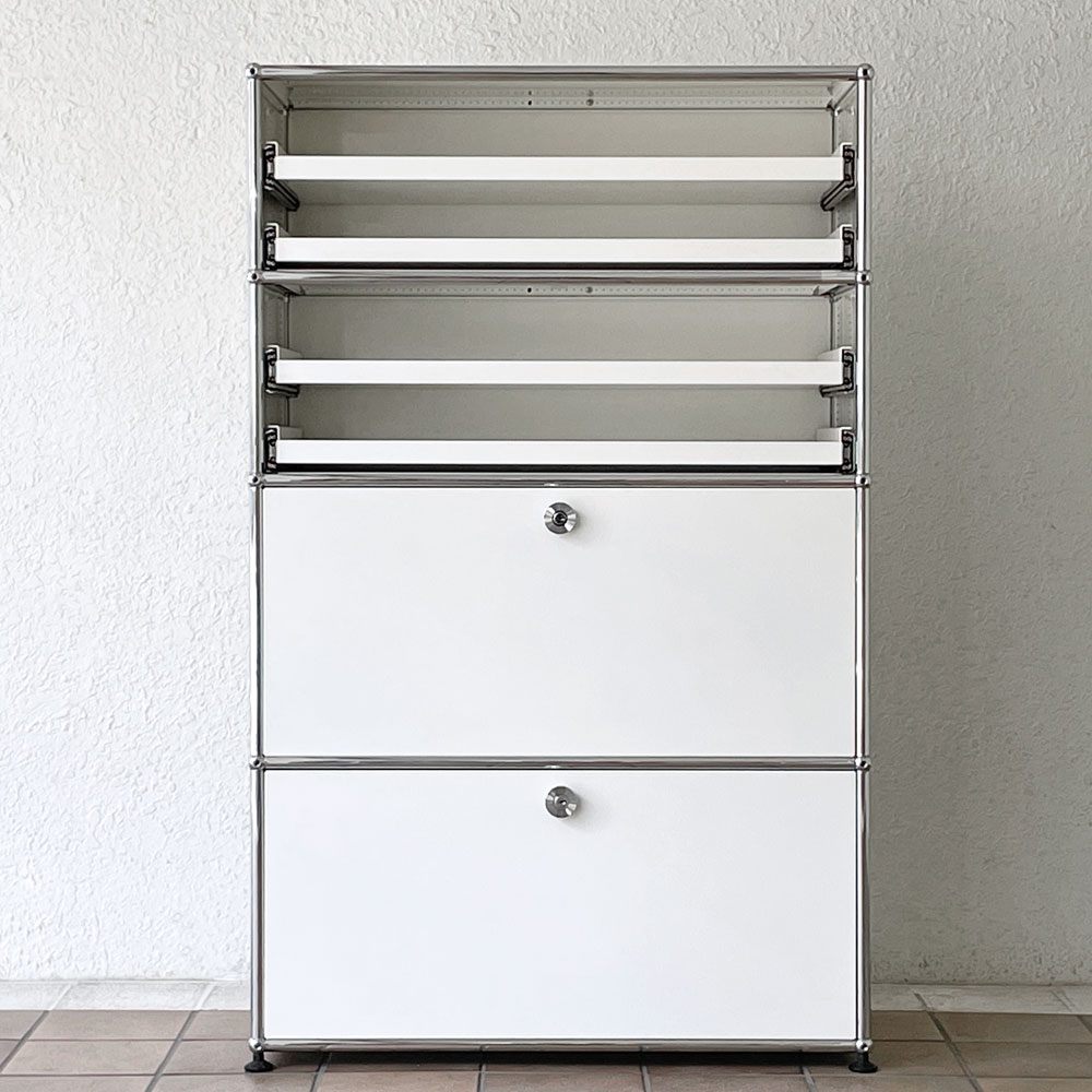 USMハラー USM Haller モジュラーファニチャー キャビネット シェルフ 1列4段 W77cm エクステンションシェルフ×4+ドロップダウン+ドロワー 定価431,595円 ◇