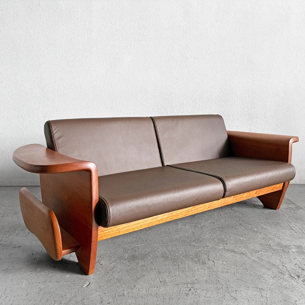 いっぴん工房 ペリカンソファ Pelican Sofa 2Pソファ 2人掛け マガジンラック付き チェリー無垢材 本革 レザー セミオーダー品 造形家具 参考定価 67万以上 〓
